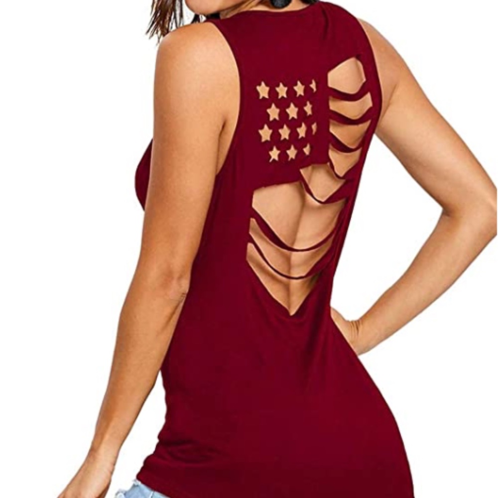 Womens RED American Flag Pattern Sleeveless Tank